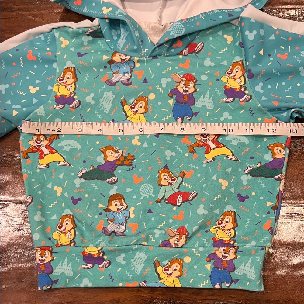 Chip & Dale Chipmunks Print 2T-3T Stretchy Teal/Blue Hoodie - Picture 2 of 7